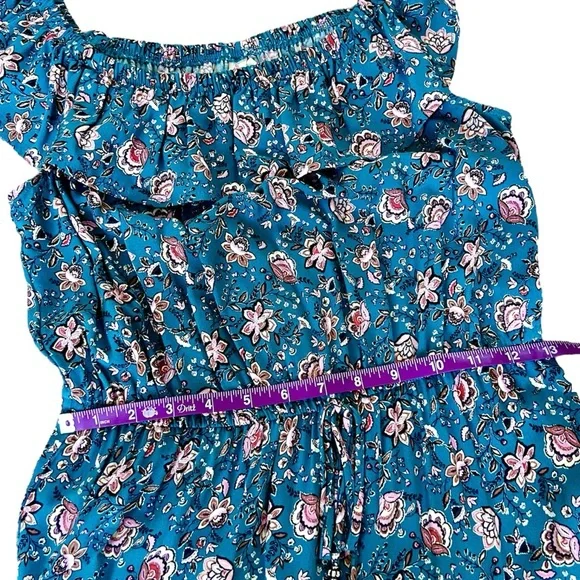 BeBop Like-new Blue Floral SunDress Elastic Ruffle Off Shoulder Mini Size M - Picture 9 of 11